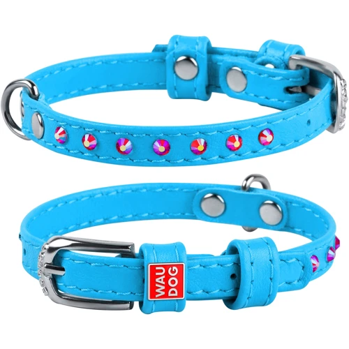 Ошейник WAUDOG Glamour с клеевыми стразами 9 мм 19-25 см голубой (32522)