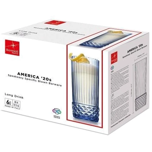 Набор высоких стаканов Bormioli Rocco America'20s Sapphire Blue 6х400 мл (122158BAU021990)