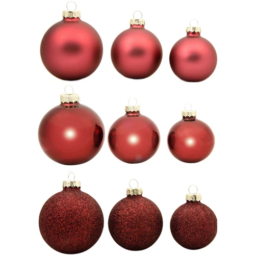 Ялинкові скляні кульки House of Seasons 42 шт 7 см 6 см 5 см бордові (8720362102915)