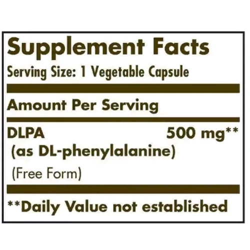 Solgar DLPA Free Form 500 mg Солгар Фенилаланин 50 веганских капсул: Тип L-фенилаланин