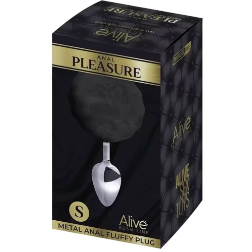 Металлическая анальная пробка Кроличий хвостик Alive Fluffly Plug S Black