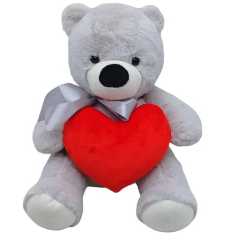 Мягкая игрушка Селена Мишка с сердцем серый 30 см (190): Тип дикие животные