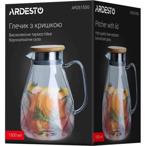 Кувшин с крышкой Ardesto Graphite 1500 мл серый (AR2615SG): Материал боросиликатное стекло, бамбук, нержавеющая сталь