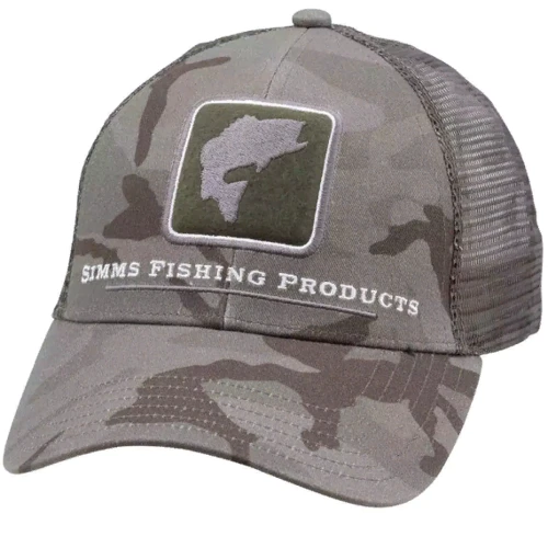 Мужская бейсболка Simms Bass Icon Trucker Pico Camo Mineral серая (12211-038-00)