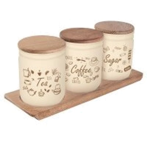 Банка HEREVIN Wooden Set-Beige-Browm Tea-Coffee-Sugar 0.446 (232102-021)