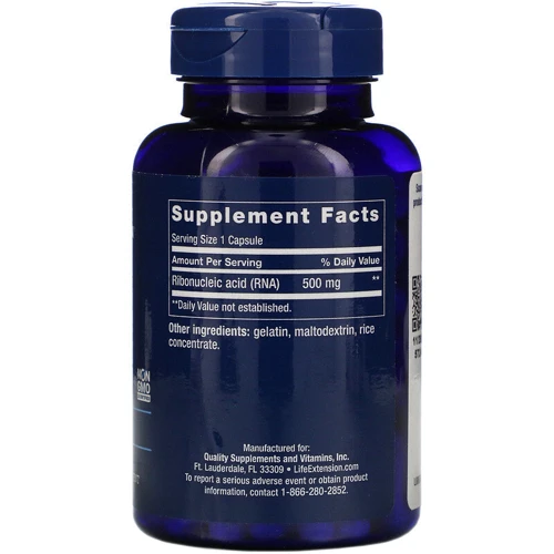 Life Extension RNA Capsules, 500 mg, 100 Capsules Рибонуклеиновая кислота: Форма выпуска Капсулы