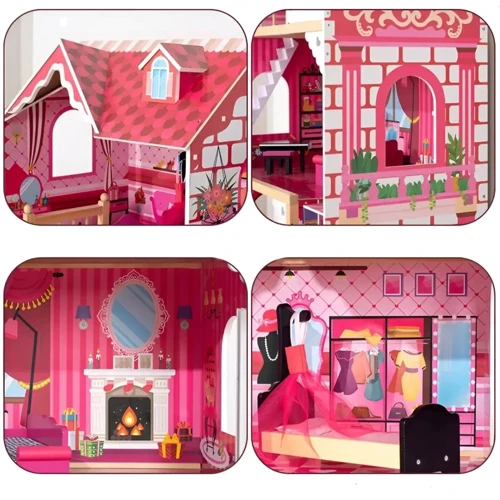 Деревянный трехэтажный кукольный домик с мебелью (CHP-WW2)