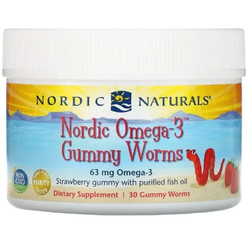 Nordic Naturals Omega-3 Gummy Worms Рыбий жир для детей со вкусом клубники 30 желейных червячков