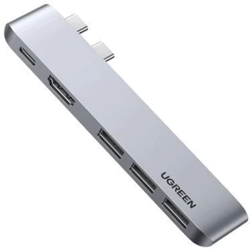 Адаптер Ugreen Adapter CM251 Dual USB-C to 3xUSB3.0+HDMI+USB-C Space Gray (60559)