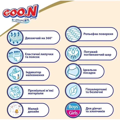 Підгузки GOO.N Premium Soft для дітей 9-14 кг, 4(L), 52 шт: Тип Подгузники