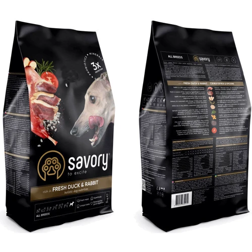 Сухой корм Savory для собак всех пород со свежим мясом утки и кроликом, 3 кг (4820232630174): Тип Сухой корм