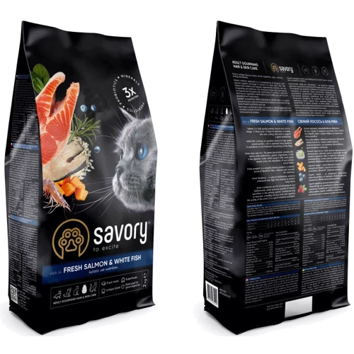 Сухой корм Savory для длинношерстных кошек со свежим лососем и белой рыбой, 2 кг (4820232630020): Тип Сухой корм