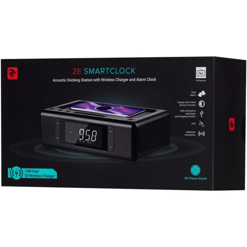 Акустика 2E SmartClock Wireless Charging, Alarm Clock, Bluetooth, FM, USB, AUX Black (2E-AS01QIBK): Подключение AUX (3.5 мм) / Bluetooth / USB