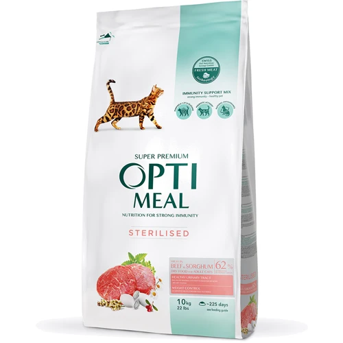 Сухой корм Optimeal Sterilised cats для стерилизованных кошек и кастрированных котов, с говядиной и сорго 10 кг (4820215364355)