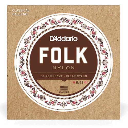 Струна для гитар Комплект струн D'addario EJ33 Folk Nylon 80/20 Bronze Ball End Clear Treble