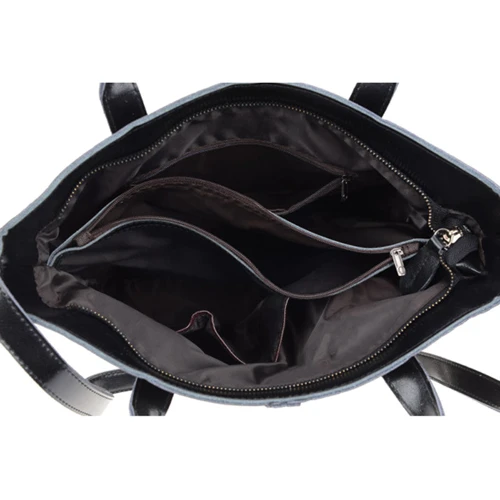 Женская сумка тоут Borsa Leather черная (10t8853-black): Фактура Матовая, Гладкая