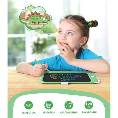 Дитячий LCD планшет для малювання Beiens Динозаврик 10” Multicolor зеленый (К1006green)