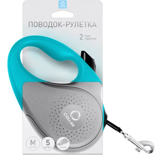 Поводок-рулетка Collar M для собак до 25 кг, 5 м Голубой: Тип шнура Лента