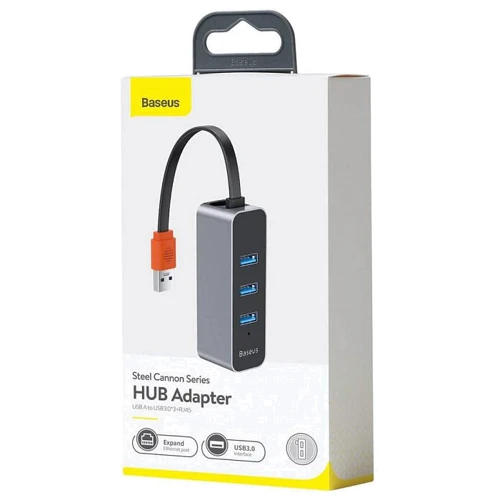 Адаптер Baseus Adapter Steel Cannon USB to 3хUSB3.0 + RJ45 Dark Gray (CAHUB-AH0G) фото 4