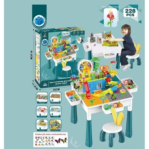 Столик с конструктором: 228 деталей, стульчик, игровые фигурки, смотровое колесо (HX 839-85 B)