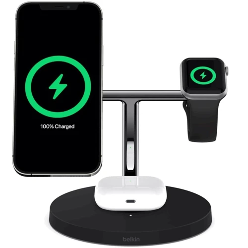 Зарядний пристрій Belkin Wireless Charger Base Station MagSafe Black (WIZ009VFBK) for iPhone 16 I 15 I 14 I 13 I 12 series and Apple Watch: Кабель в комплекті вбудований