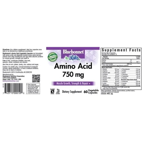 Bluebonnet Amino Acid 750мг Комплекс амінокислот 60 капсул: Тип комплексні