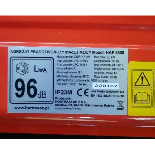 Hortmasz HAP 3500: Объем топливного бака 15 л