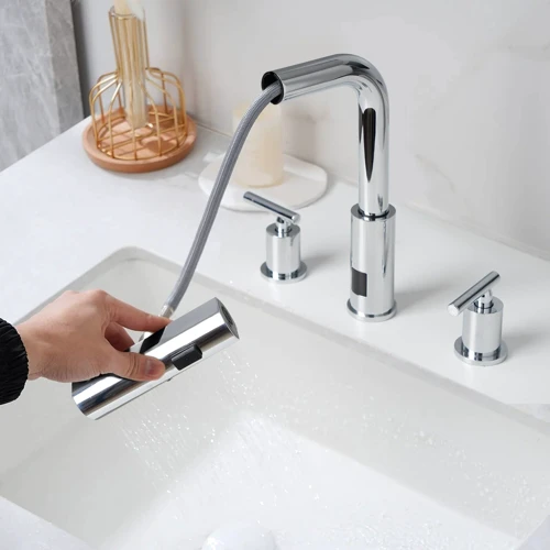 Смеситель для раковины Lefton Two-Handle Widespread Waterfall & Pull-Out Bathroom Faucet with Temperature Display-BFWS2401 Chrome: Вид смесителя Двухвентильный