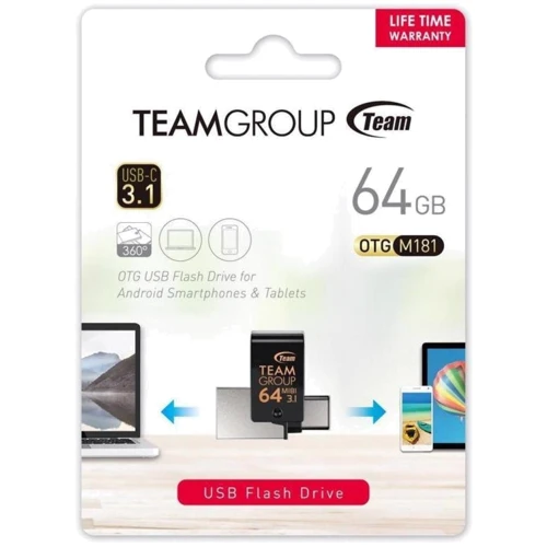 USB-флешка Team 64GB M181 USB 3.1/Type-C Black (TM181364GB01): Максимальная скорость записи, МБ/с 35