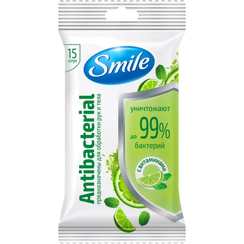 Серветки вологі Smile антибактеріальні Лайм-м'ята 15 шт