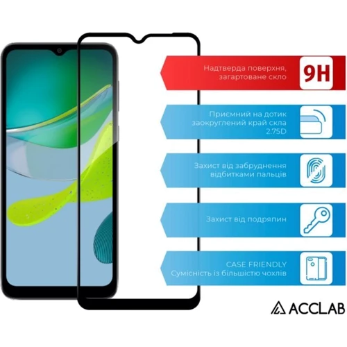 Аксессуар для смартфона ACCLAB Tempered Glass Full Glue Black for Motorola Moto E13: Совместимость Motorola Moto E13