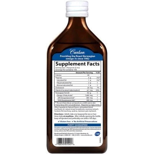 Carlson Labs Norwegian The Very Finest Fish Oil 6.7 fl oz (200 ml) Natural Lemon Flavor Рыбий жир норвежский со вкусом лимона: Тип Омега 3