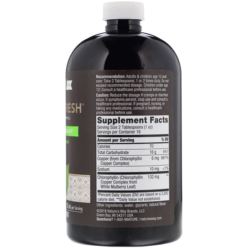 Nature's Way, Chlorofresh, Liquid Chlorophyll, Mint Flavored, 16 fl oz (473.2 ml) (NWY03501): Форма выпуска Жидкость
