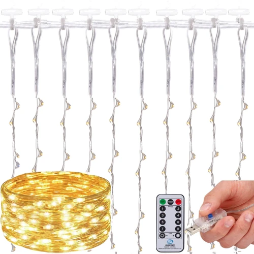 Гірлянда водоспад (штора) Springos 2 x 2 м 200 LED Pilot USB CL4020 Warm White фото 5