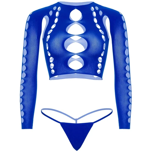 Комплект Leg Avenue Long sleeve crop top & string Royal Blue One Size