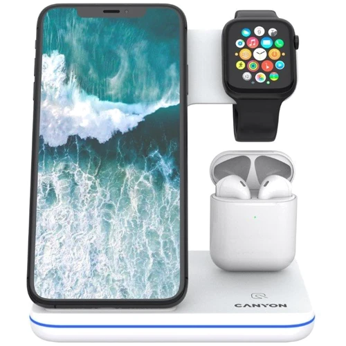 Зарядное устройство Canyon Wireless Charger WS-302 3in1 15W White (CNS-WCS302W) for iPhone, Apple Watch and Apple AirPods: Особенности Lightning, MagSafe, Для Apple Watch