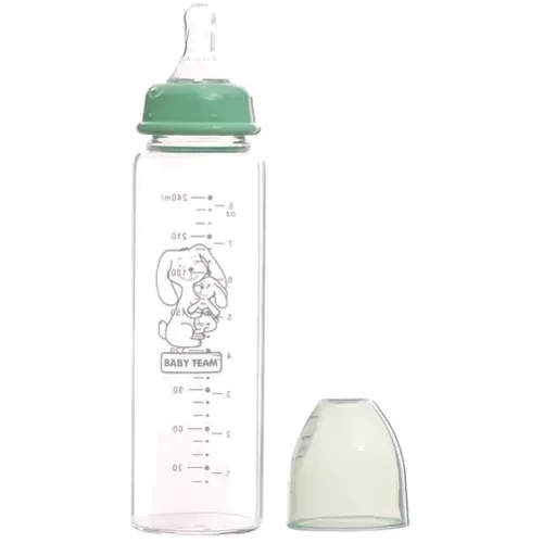 Бутылочка стеклянная Baby Team 250мл 0+ (1211 зайчик): Возраст с рождения