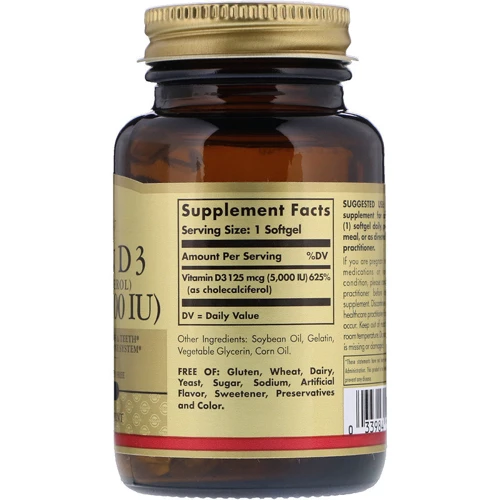 Solgar Vitamin D3, Cholecalciferol, 5000 IU, 100 Softgels: Тип Витамин D