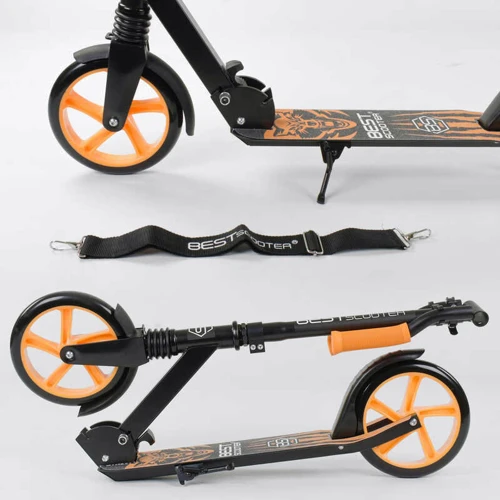 Самокат двоколісний Best Scooter "WOLF" з PU колесами, амортизатори Black / Orange (87742): Максимальне допустиме навантаження, кг 70