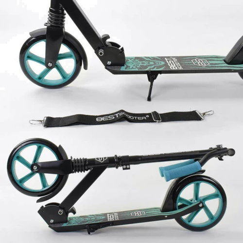 Самокат двухколесный Best Scooter "WOLF" с PU колесами, амортизатором Black/Blue (87740): Тип колес литые
