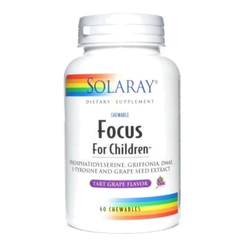Solaray Focus For Children 60 Chewables Grape Flavor Підтримка мозку, що розвивається дітей, зі смаком винограду