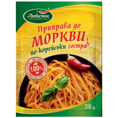 Упаковка приправи Любисток до моркви гостра по-корейськи 13х30 г (УП4820076010729)