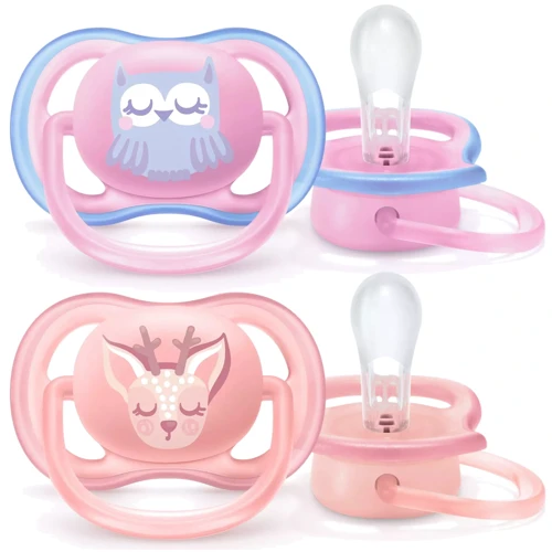 Пустышка Philips AVENT Ultra Air с декором для девочек 0-6 мес 2 шт (SCF085/02)