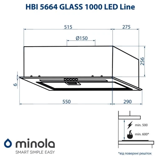 Витяжка Minola HBI 5664 BL GLASS 1000 LED Line фото 9