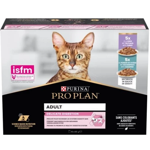 Влажный корм ProPlan Delicate для кошек с чувствительным пищеварением с индейкой и с океанической рыбой 10x85 г (8445290855817)