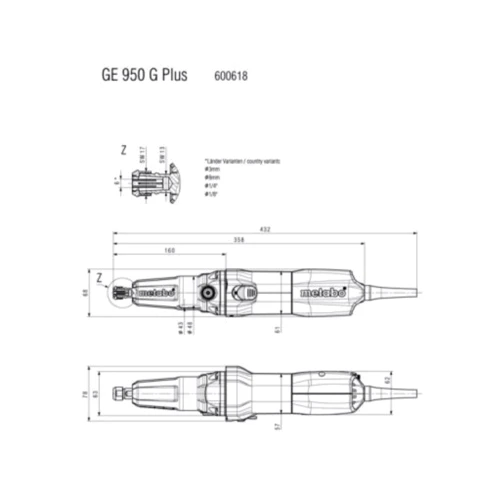 Прямая шлифовальная машина Metabo GE 950 G Plus (600618000): Потребляемая мощность 950 Вт