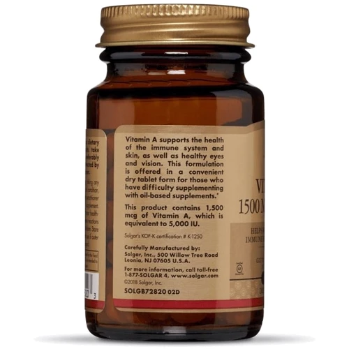 Solgar Dry Vitamin A Солгар Витамин А 1500 мкг, 100 таблеток: Форма выпуска Таблетки