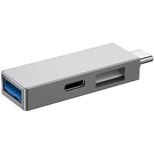 Адаптер WIWU Adapter T02 Pro USB-C to 2xUSB+USB-C Silver: Дополнительные разъемы USB OTG, USB-C