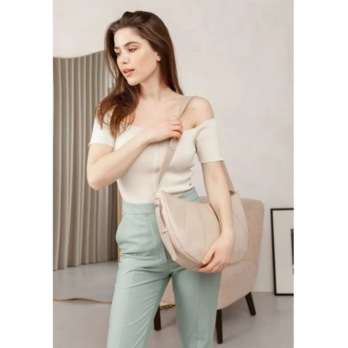 Женская сумка хобо BlankNote Круассан светло-бежевая (BN-BAG-12-light-beige): Материал Натуральная кожа