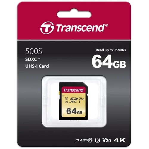 Карта памяти Transcend 64GB SDXC Class 10 UHS-I U3 V30 (TS64GSDC500S): Тип карты SDXC